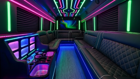 Interior of Woodbury Party Bus Company's 20 Passenger Party Bus in Woodbury