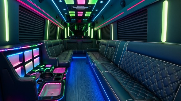 Interior of Rochester Party Bus Company's 40 Passenger Party Bus in Rochester